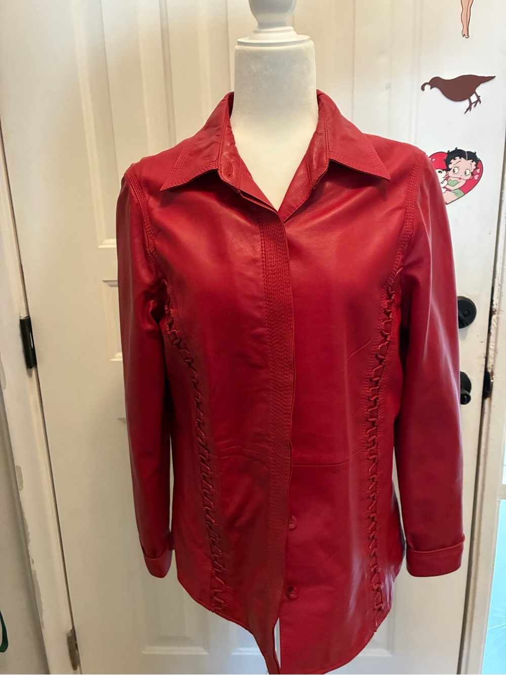 Blue ice genuine  Red Leather Button-Front Jacket